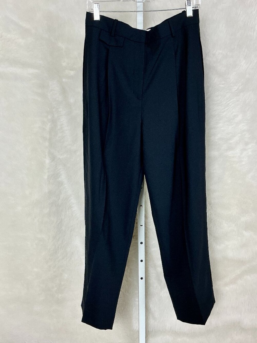 COS Dark Navy Blue Wool Blend Pleat Front & Side High Rise Trouser Pants NWT 6